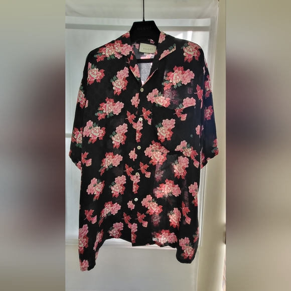 Gucci Black and Pink Floral Men's Shirt - Picture 1 of 5